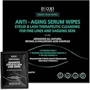 Eyelid & Lash Serum 60 Wipes - Anti-Aging Therapeutic Cleansing For Fine Lines & Sagging Skin - Korean Natural Eye Area Care -Retinol, Hyaluronic Acid, Niacinamide, Witch Hazel, Chamomile, Aloe, Vit E