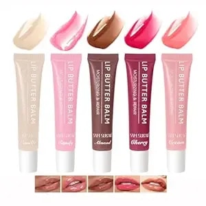 5 Colors Lip Balm Butter,Hydrating Lip Gloss Set,Plumping Lip Glow Oil,Nourishing Lip Care Repair Lip Mask With Natural Ingredients Olive Butter Jelly Liquid Lipstick For Women And Girls