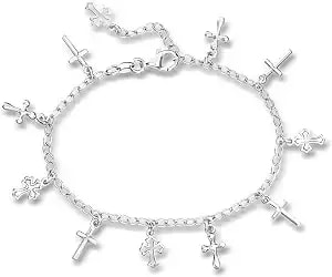 Ross-Simons Italian Sterling Silver Cross Charm Bracelet