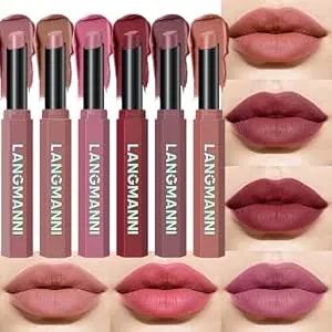 6pcs Velvet Matte Lipstick Nude Matte Soft Dark Color Stick High Pigmented Long-Lasting Waterproof Lip Stick Lip Balm Beauty Cosmetics Gift For Women(Curated Set A)