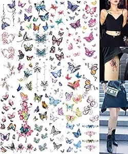 30 Sheets Butterfly Temporary Tattoos For Women Girls Adults 3d Butterflies Sexy Fake Tattoo Stickers Waterproof Body Art Colored Temp Tattoo Paper (Butterfly-30)