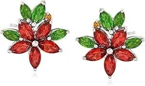 Ross-Simons 2.52 Ct. T.W. Multi-Stone Flower Earrings In Sterling Silver