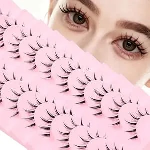 Manga Anime Spiky Strip Lashes 10 Pairs, Clear Invisible Band, Natural Wispy Manhua Fake Eyelashes For Cosplay Doll Fairy Makeup (style1 D Curl)