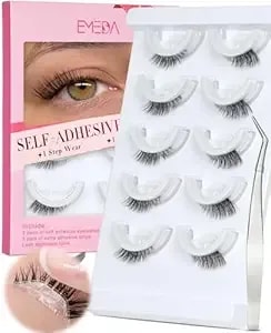 Emeda Self Adhesive Half Lashes 3/4 Corner Natural Eye Pre Glued Eyelashes No Glue Needed Glueless Reusable Stick On False Strip Eyelashes Easy For Beginner(Half 12mm #12)