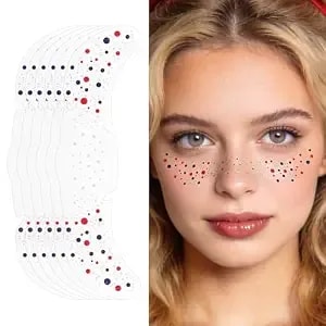 Red White And Blue Glitter Freckles Face Tattoo, 4th Of July Temporary Tattoos, 4th Of July Outfit Accessories For Women, Kids, Patriotic Usa Freckles For Independence Day, 6pcs