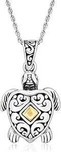Ross-Simons Sterling Silver Bali-Style Turtle Pendant Necklace With 18kt Yellow Gold. 18 Inches