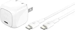 Belkin Compact Charger Block 30w - 1m Usb-C To C Cable Included, Usb-C Pd Super Fast Charging - Samsung Galaxy s25, Apple Iphone 17, Air, Pro, Ipad, Nintendo Switch 2, Google Pixel 10, Etc. - White