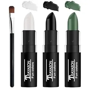 3 Colors Face Body Paint Sticks Professional Eye Black Football Baseball Softball,Highly Pigmented Halloween Facepaint Makeup Kit For Adults And Kids（White/Black/Green Eye Black Sticks）