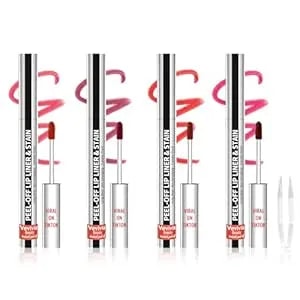 Vevivia 4pcs Lip Stain Peel Off - Lip Liner Stain Long Lasting Waterproof With Tweezer,2-In-1 Lip Liner Matte, Non-Stick Cup,Stay On All Day,Perfect For Gift(Cocoa+Rose+Nude+Mauve)