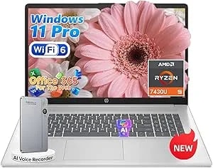 Hp 17 Inch Laptops, Amd Ryzen 5 7430u(Beats i7-1355u), 20gb Ram 512gb Nvme Ssd, Windows 11 Pro + Office 365 For The Web, 17.3" Fhd Ips, Usb-C, Numeric Keyboard, W/Ai Voice Recorder