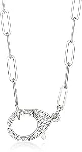 Ross-Simons Italian .50 Ct. T.W. Cz Oversized Lobster Clasp And Paper Clip Link Necklace In Sterling Silver