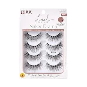 Kiss Lash Couture Naked Drama Collection False Eyelashes Multipack 01 With Cushion Flexi Band, Style 'Ruffle', Full & Fluffy Volume, 4 Pairs Fake Eyelashes