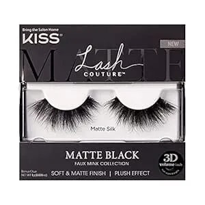 Kiss Lash Couture Matte Black Faux Mink Collection False Eyelashes, 14 Mm, 3d Volume, Soft & Matte Finish, Plush Effect, Easy To Apply, Reusable, 1 Pair Fake Lashes, Style 'Matte Silk'