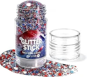 Red White Blue Body Hair Glitter Stick, 2026 New Usa Flag Star Face Glitter For 4th Of July Outfits Women Kids, Waterproof Makeup Glitters For 250th Anniversary Accessories (Red White Blue-1 Pack)