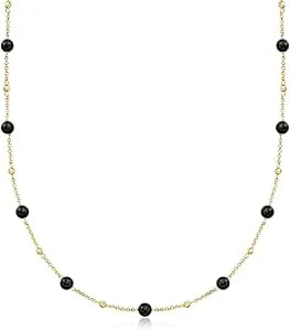 Ross-Simons Italian 6mm Onyx Bead Station Necklace In 18kt Gold Over Sterling. 18 Inches
