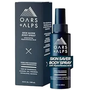 Oars + Alps Skin Saver Body Spray With Hypochlorous Acid, Eliminates Odors, Freshens & Soothes Irritation & Redness, Use After Workouts, Traveling & Post Shave, Safe & Clean Ingredients, 6.8oz