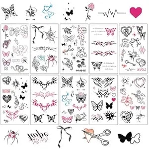 10 Sheets y2k Temporary Tattoos Realistic Waterproof Tramp Stamp Temporary Tattoos Multiple Elements Fake Tattoo Stickers For Party Decorations Festival Birthday Favors Accessories
