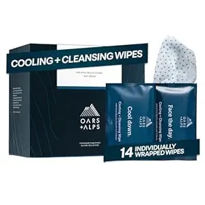 Oars + Alps Cooling Face & Body Wipes, Dual Sided Cleansing Wipes Towelettes For Post Workout, Activities,Commutes, Dermatologist Tested Skin Care With Menthol & Ginseng, Travel Friendly, 14ct