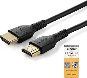 Startech.Com 5ft (1.5m) Slim HDMI Cable, Flexible Premium HDMI 2.0 Cord With Ethernet, UHD 4K 60Hz HDR10, Durable Aramid Fiber Design With TPE Jacket