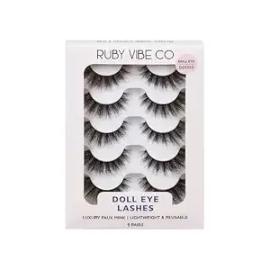 Dreamy Doll Eye dd003 False Eyelashes, Faux Mink, Reusable, Bold Doll-Eye Lift, Ultra-Lightweight, Lifted Doll Effec, Black Cotton Band, 5 Pairs - Ruby Vibe Co