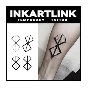 Inkartlink Tattoo Tech, 2 Sheets Medium Semi Permanent Tattoo, Adult Art Design Temporary Tattoos, Lasts 1-2 Weeks, Waterproof, Realistic Look, No Adhesive, No Reflection (Berserker)