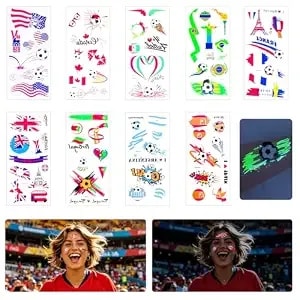 2026 World Cup Temporary Face Tattoos,Glow In Dark Temporary Tattoos Usa Canada Mexico France England Spain Portugal Argentina Brazil Soccer Fans Face Stickers For Soccer Match Sports Event Party