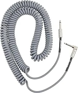Fender Contour Coiled Instrument Cable, Guitar Accessories, Straight/Angle, Inca Silver, 30 Ft