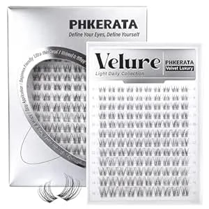 Phkerata Velure Lash Clusters Natural Cluster Eyelash Extensions Wispy Individual Lashes Clusters Diy Ultra-Light Lash Extensions Soft C Curly Eye Lashes With Invisible Thin Band, 8-16mm, 120pcs