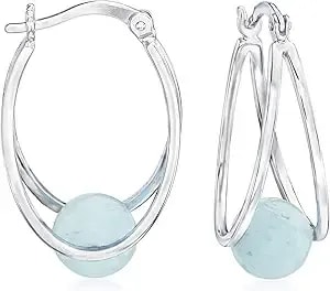 Ross-Simons Gemstone Double Hoop Earrings In Sterling Silver