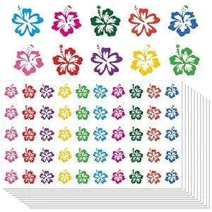 Hibiscus Flower Tanning Stickers - 500 Pcs Hawaiian Self Adhesive Removable Sunbathing Stickers For Women, Colorful Tropical Floral Body Sticker For Summer Beach Tanning Bed Party Supplies