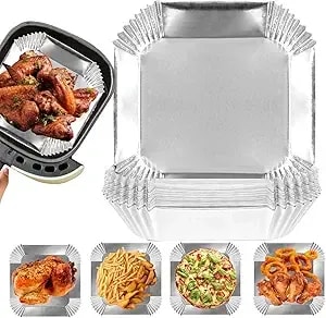 Air Fryer Liners, 100pcs Aluminum Foil Air Fryer Disposable Paper Liner - 6.3” Square Non-Stick Sheets, Food Grade Aluminum Foil For Baking, Frying, Grilling, Roasting Microwave