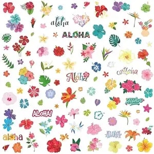 94 Pcs Glitter Tropical Hibiscus Temporary Tattoos, 7 Large Sheets Hawaiian Luau Party Favors Floral Tattoo Stickers For Girls Summer Beach Decor & Aloha Plumeria Themed Gifts