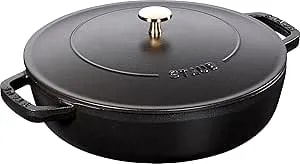 Staub Cast Iron Sauté Pan, Chistera Lid, Round, 3.7 L, Black, 33 X 31 X 9.5 Cm