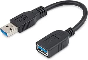 Startech.Com 6in Short USB 3.0 (5Gbps) Extension Adapter Cable (USB-A Male To USB-A Female) - USB 3.2 Gen1 Port Saver Cable - Black (USB3EXT6INBK)