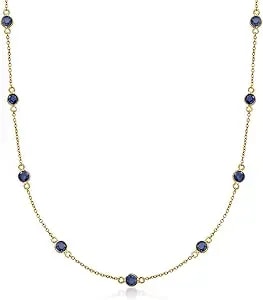 Ross-Simons 3.10 Ct. T.W. Sapphire Station Necklace In 18kt Gold Over Sterling