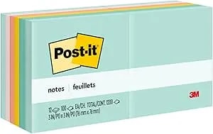 Post-It Notes, 3 In X 3 In, 12 Sticky Note Pads, 100 Sheets Per Pad, Beachside Café Collection, School Supplies And Office Products