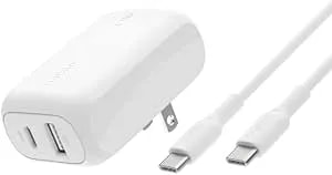 Belkin Dual Port Charger Block 42w - C To C Cable Included - Usb-C + Usb-A Charger Super Fast Charging - Samsung Galaxy s25, Apple Iphone 17, Air, Pro, Ipad, Airpods, Nintendo Switch 2 & More - White