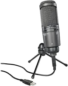 Audio-Technica AT2020USB+ Cardioid Condenser USB Microphone, With Built-In Headphone Jack & Volume Control, Perfect For Content Creators (Black)