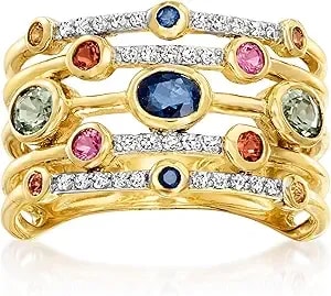 Ross-Simons 1.10 Ct. T.W. Multicolored Sapphire And .12 Ct. T.W. Diamond Ring In 14kt Yellow Gold
