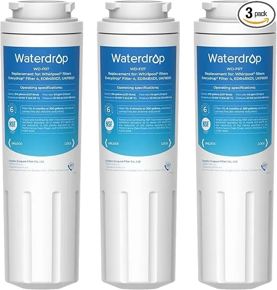 Waterdrop ukf8001 Refrigerator Water Filter 4, 3 Pack - Replacement For Whirlpool® edr4rxd1, Everydrop® Filter 4, Maytag® ukf8001axx-750, ukf8001axx-200, 46-9006, Puriclean Ii