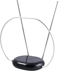 Philips Rabbit Ears Black Indoor Tv Antenna, Dipoles And Circular Loop, Tabletop, Digital, Smart Tv Compatible, Hdtv, 4k 1080p Vhf Uhf, 5ft Coaxial Cable, sdv8201b/27