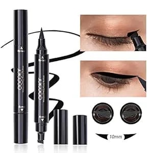 Docolor Eyeliner Stamp 2-In-1 Double-Ended Winged Eyeliner Stamp Liquid Winged Eye Liner Pen Waterproof & Smudgeproof Long Lasting Formula For Precise Cat Eye Makeup (1pc,Black)
