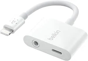 Belkin Rockstar Lightning To 3.5mm Audio Cable + Audio Charger Splitter, 2-In-1 Aux Iphone Headphone And Charger Adapter - Compatible With Iphone 14, 13, 12, 11, X, And More - White
