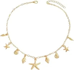 Makemechic Women'S Starfish Gold Necklace Summer Shell Pendant Statement Necklaces