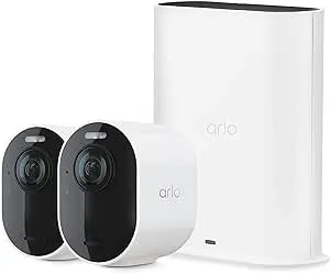 Arlo Ultra 2 Spotlight Camera 4k Hdr (2 Cameras, Smarthub Included & Required) - Wireless Home Security Camera - Color Night Vision, Motion Sensor, 180º View, 2-Way Audio, White