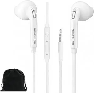 Samsung Samung Wired Earbuds Original 3.5mm In-Ear Headphones Galaxy s10, s10 Plus, s10e Plus, Note 10, a71, a31 - Microphone & Volume Remote - Includes Black Velvet Carrying Pouch - White
