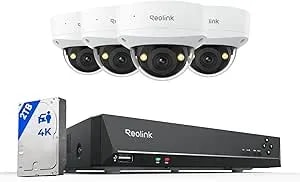 Reolink 4k Security Camera System, 4pcs 4k Uhd ik10 Vandalproof Poe Surveillance Cams Outdoor, 8ch Nvr 2tb Hdd, Color Night Vision, Smart Detection, 2-Way Talk, ip67 Weatherproof, rlk8-800v4