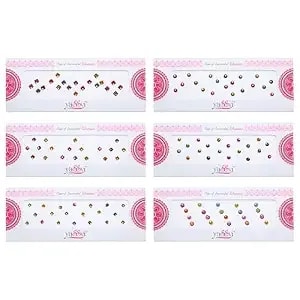 Bindi Pack Of 6 Crystal Designer Jewel For Forehead Face Tikka Multicolored Bindiya Stickers Stone Indian Traditional Mothers Day Mom Gifts Tattoos For Women Girls Bride Gift Return Gifts