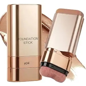 Stick Foundation, 2 In 1 Full Coverage Creamy Concealer, Long Lasting Dual Ended Foundation Contour Stick With Brush, Waterproof Complexion Sticks Blendable Finish For Face Makeup, 04 Warm Almond