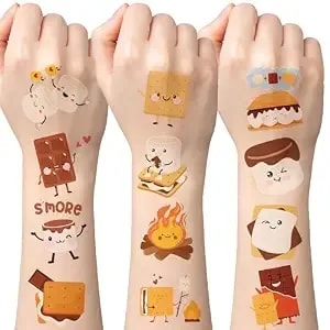 Cute Smores Temporary Tattoos - 144p Marshmallow Temporary Tattoo Stickers For Kids Adults, Back To School Exchange Gifts Cotton Candy Themed Waterproof Decals Party Decorations School Prizes